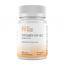 Витамин D3+K2, Vitamin D3+K2, My Nutri Week, 1000 МЕ/50 мкг, 60 капсул Витамин D3+K2, Vitamin D3+K2, My Nutri Week, 1000 МЕ/50 мкг, 60 капсул