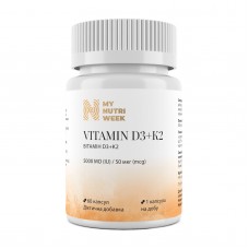 Витамин D3+K2, Vitamin D3+K2, My Nutri Week, 5000 МЕ/50 мкг, 60 капсул Витамин D3+K2, Vitamin D3+K2, My Nutri Week, 5000 МЕ/50 мкг, 60 капсул