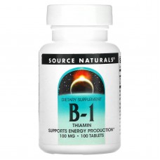 Тиамин, B-1, Thiamin, Source Naturals, 100 мг, 100 таблеток Тиамин, B-1, Thiamin, Source Naturals, 100 мг, 100 таблеток