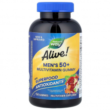 Мультивитамины для мужчин старше 50 лет, Alive! Men's 50+, Nature's Way, вкус фруктов, 150 жевательных таблеток Мультивитамины для мужчин старше 50 лет, Alive! Men's 50+, Nature's Way, вкус фруктов, 150 жевательных таблеток