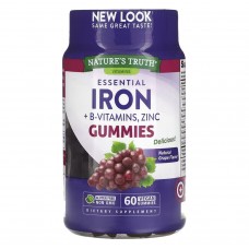 Залізо, вітаміни групи B, цинк, Essential Iron + B-Vitamins, Zinc, Nature's Truth, натуральний виноград, 60 веганських жувальних таблеток