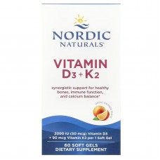 Вітаміни D3+K2, Vitamins D3+K2, Nordic Naturals, зі смаком апельсина, 60 гелевих капсул Вітаміни D3+K2, Vitamins D3+K2, Nordic Naturals, зі смаком апельсина, 60 гелевих капсул