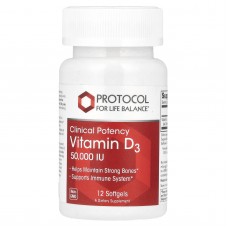 Вітамін D3, Vitamin D3, Protocol for Life Balance, клінічна сила, 50 000 МО, 12 гелевих капсул