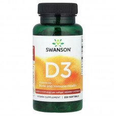 Вітамін D3, Vitamin D3, Swanson, високоефективний, 5000 МО (125 мкг), 250 гелевих капсул