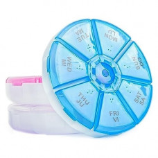 Органайзер для таблеток 7-денний, Round Portable 7 Compartment Weekly Pill Box, MEMOSAN, круглий, синій Органайзер для таблеток 7-денний, Round Portable 7 Compartment Weekly Pill Box, MEMOSAN, круглий, синій