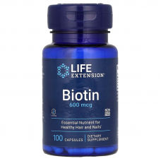 Біотин, Biotin, Life Extension, 600 мкг, 100 капсул