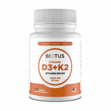 Вітамін D3+К2, Vitamin D3+K2, Biotus, 4000 МО/50 мкг, 60 капсул