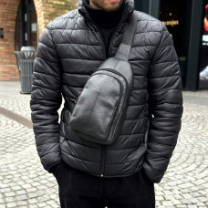 Чоловіча шкіряна сумка слінг Вермонд чорна Чоловіча шкіряна сумка слінг Вермонд чорна