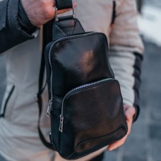 Чоловіча шкіряна сумка слінг Yozone гладкий чорий Чоловіча шкіряна сумка слінг Yozone гладкий чорий