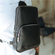 Чоловіча шкіряна сумка слінг Yozone чорна Чоловіча шкіряна сумка слінг Yozone чорна