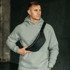 Чоловіча шкіряна чорна сумка на пояс бананка Brooklyn Чоловіча шкіряна чорна сумка на пояс бананка Brooklyn