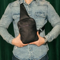 Чоловіча шкіряна чорна сумка через плече слінг Boston