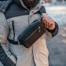 Чоловіча шкіряна чорна сумка на пояс бананка Кентукки Чоловіча шкіряна чорна сумка на пояс бананка Кентукки