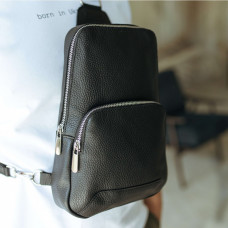 Чоловіча шкіряна сумка слінг Yozone чорна Чоловіча шкіряна сумка слінг Yozone чорна