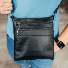 Чоловіча шкіряна сумка через плече чорна Double Up Чоловіча шкіряна сумка через плече чорна Double Up