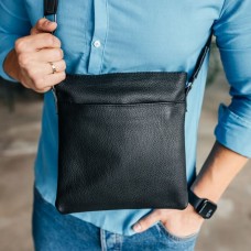 Чоловіча шкіряна сумка через плече чорна Flash Up