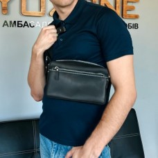 Чоловіча шкіряна сумка через плече New York чорна white line Чоловіча шкіряна сумка через плече New York чорна white line